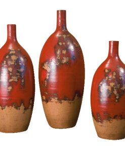 Melon Ceramic Vases Set of 3 | Aged Red