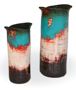Wrapped Ceramic Vases Set of 2 | Teal Top